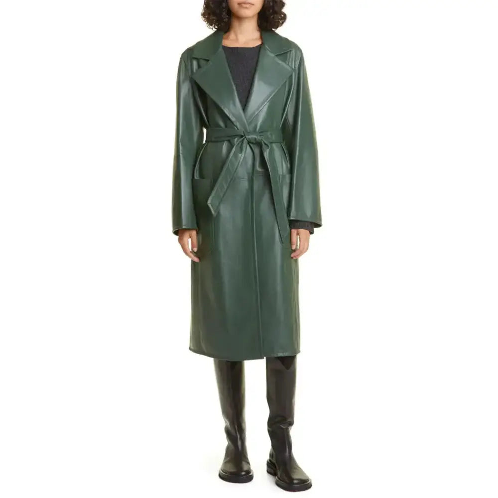 Green Womens Wrap Leather Coat - Riders Republic UK