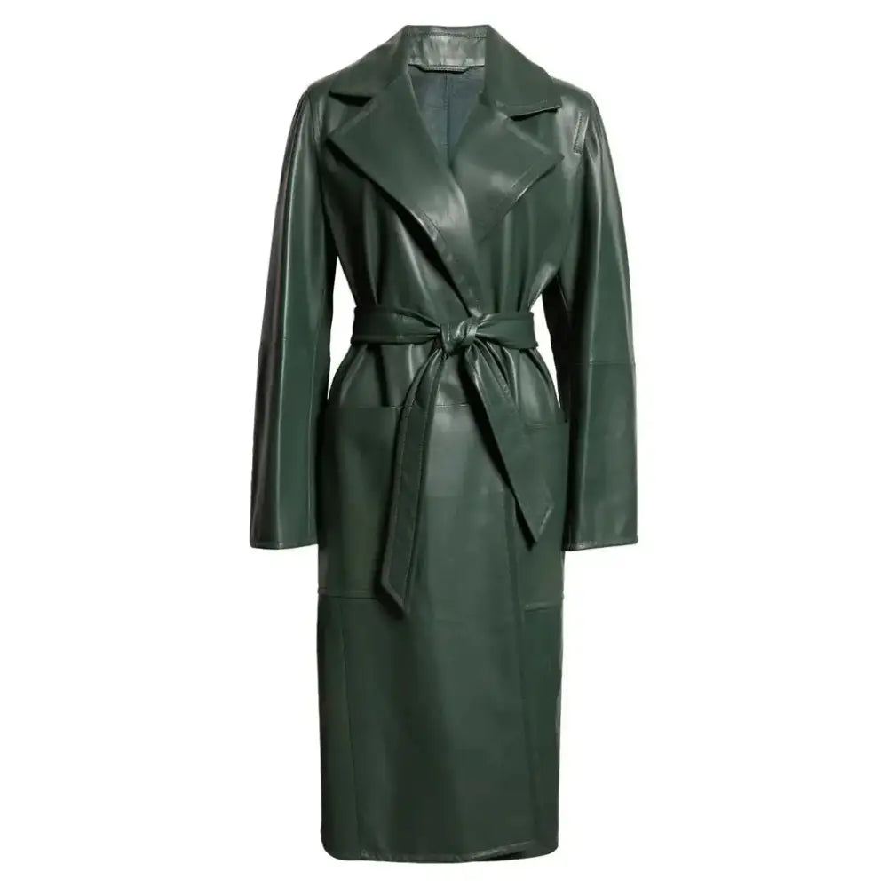 Green Womens Wrap Leather Coat - Riders Republic UK