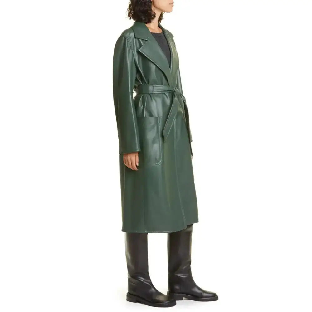 Green Womens Wrap Leather Coat - Riders Republic UK