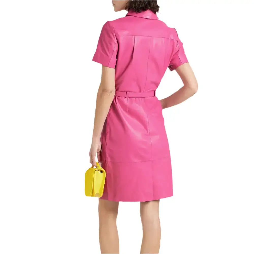 Elegant Pink Leather Shirt Dress - Riders Republic UK