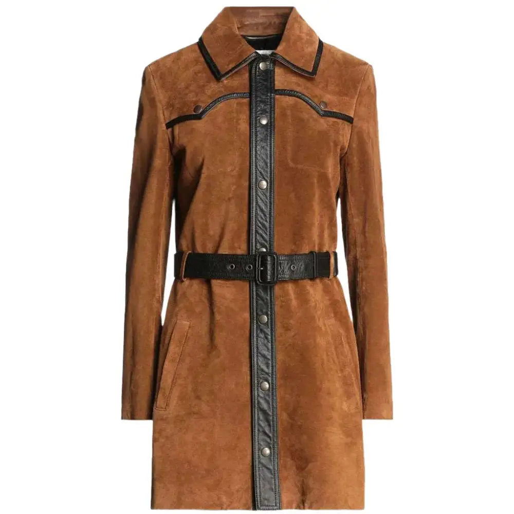 Tan Brown Suede Leather Women’s Coat - Riders Republic UK