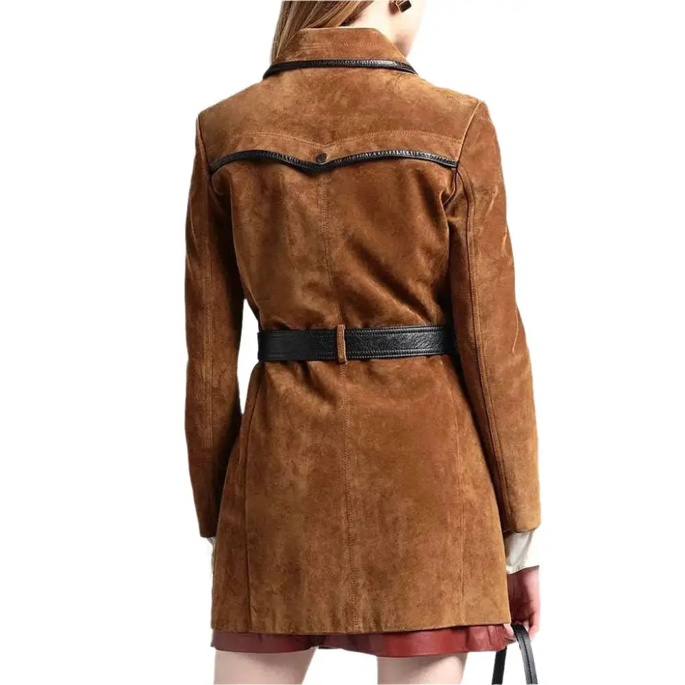 Tan Brown Suede Leather Women’s Coat - Riders Republic UK
