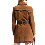 Tan Brown Suede Leather Women’s Coat - Riders Republic UK