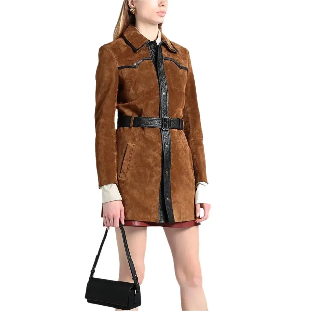 Tan Brown Suede Leather Women’s Coat - Riders Republic UK