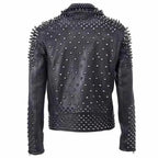 Men’s EMO punk rock silver and black studded leather jacket with spiked shoulders