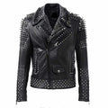 Men’s EMO punk rock silver and black studded leather jacket with spiked shoulders
