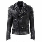 Men’s EMO punk rock silver and black studded leather jacket with spiked shoulders
