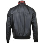 Red Striped Collar Leather Bomber Jacket - Riders Republic UK
