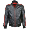 Red Striped Collar Leather Bomber Jacket - Riders Republic UK