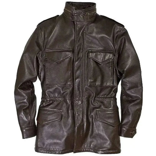 Brown Leather Button Front Jacket - Riders Republic UK