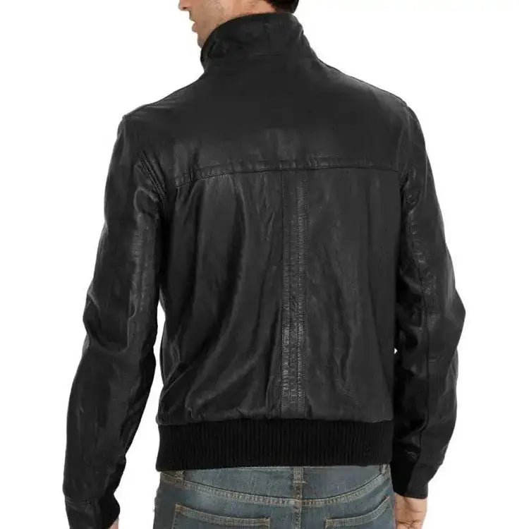 Mens Black Leather Bomber Jacket - Riders Republic UK
