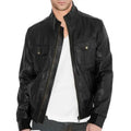 Mens Black Leather Bomber Jacket - Riders Republic UK