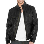 Mens Black Leather Bomber Jacket - Riders Republic UK