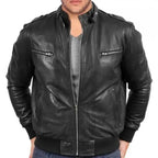 Mens Black Sheepskin Bomber Jacket - Riders Republic UK