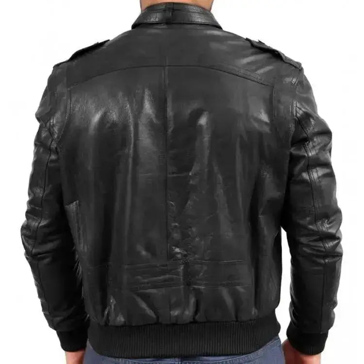 Mens Black Sheepskin Bomber Jacket - Riders Republic UK