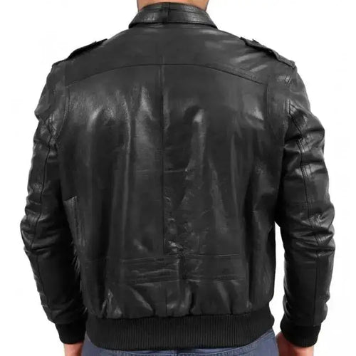 Mens Black Sheepskin Bomber Jacket - Riders Republic UK