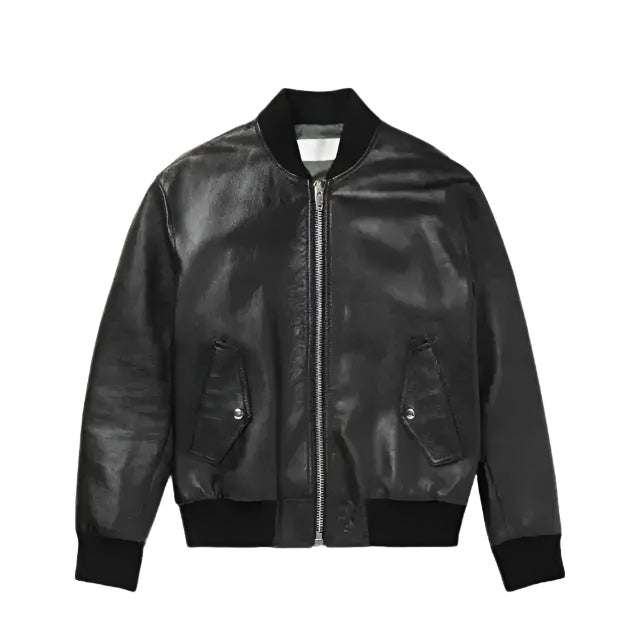 Genuine Leather Black Bomber Jacket - Riders Republic UK