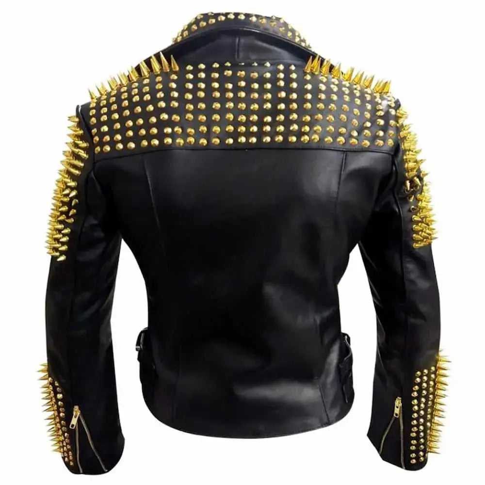 Mens Studded Black Leather Motorcycle Jacket - Riders Republic UK