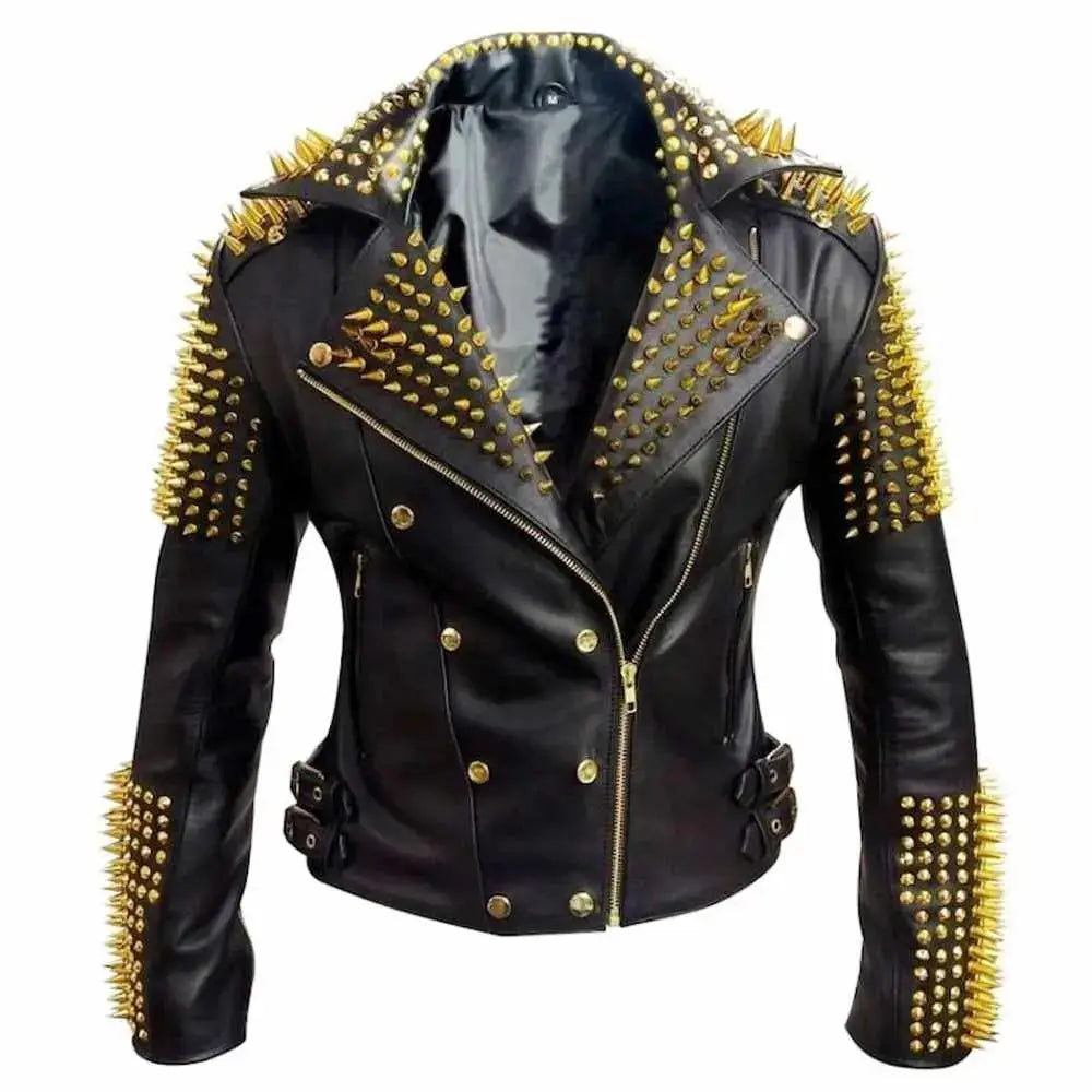 Mens Studded Black Leather Motorcycle Jacket - Riders Republic UK