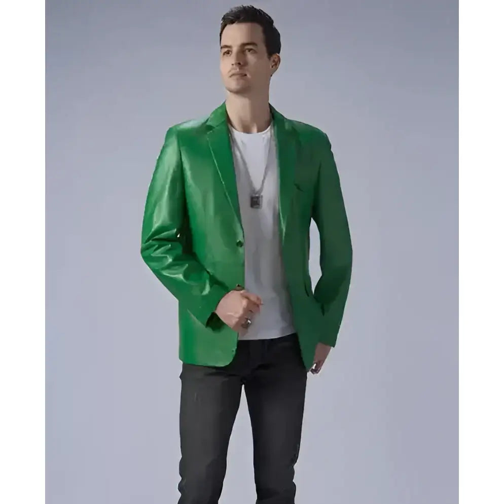 Mens Green Leather Blazer - Riders Republic UK