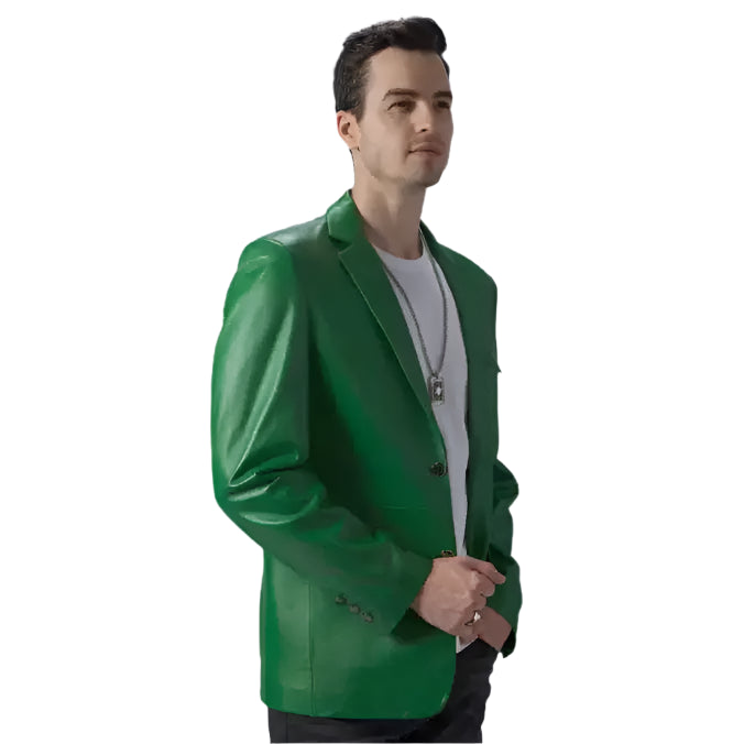 Mens Green Leather Blazer - Riders Republic UK