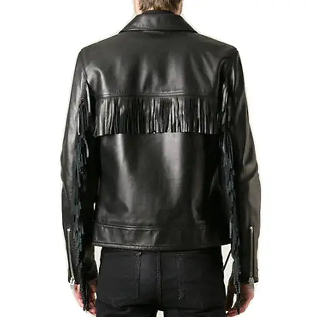 Mens Black Western Fringe Leather Jacket - Riders Republic UK