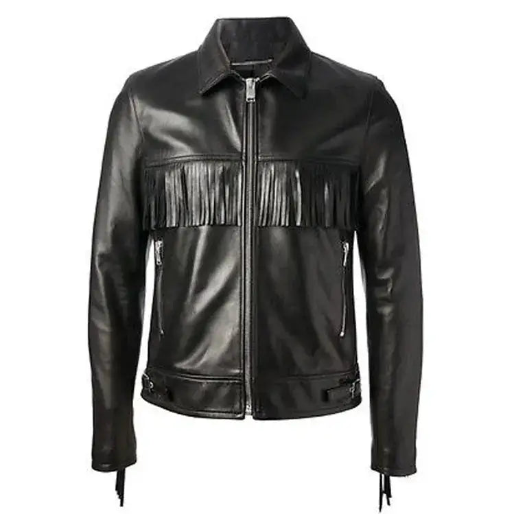 Mens Black Western Fringe Leather Jacket - Riders Republic UK