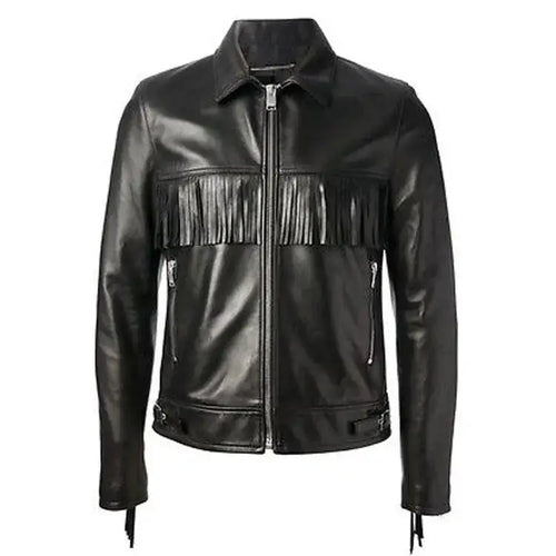 Mens Black Western Fringe Leather Jacket - Riders Republic UK