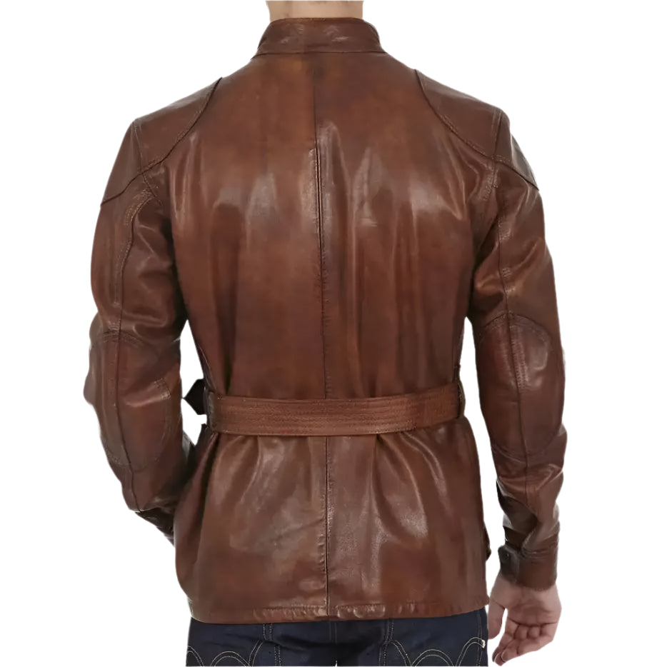 Mens Handmade Distressed Brown Biker Jacket - Riders Republic UK