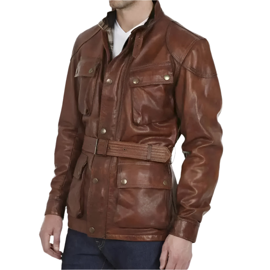 Mens Handmade Distressed Brown Biker Jacket - Riders Republic UK