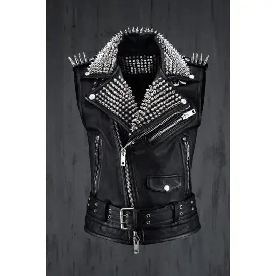 Handmade Studded Black Leather Vest for Men - Riders Republic UK