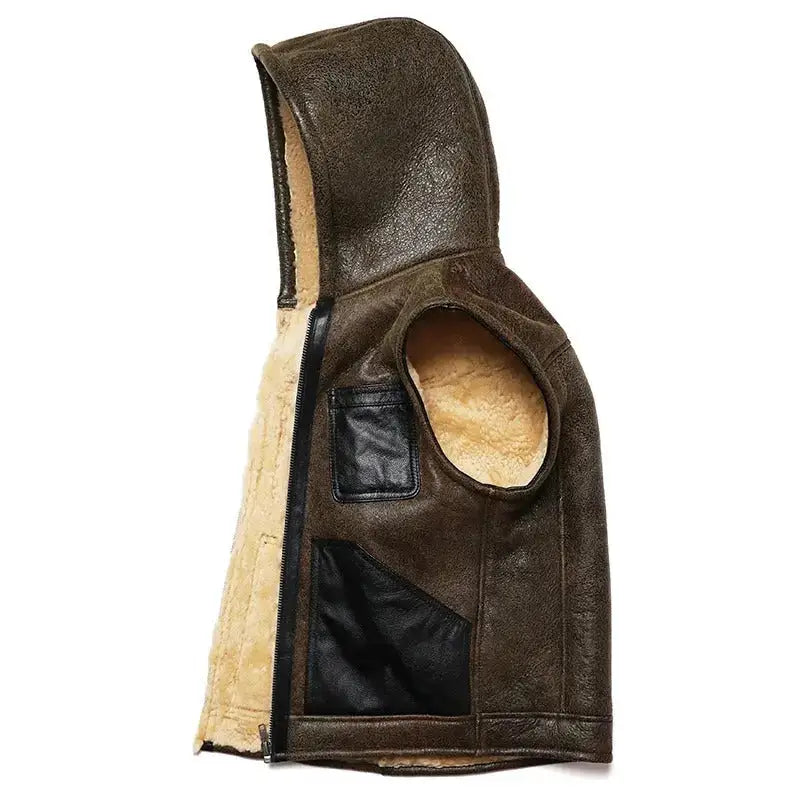 Mens Hooded Shearling Leather Vest - Riders Republic UK