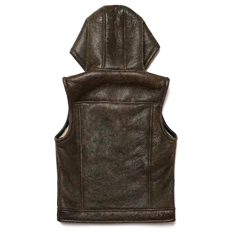 Mens Hooded Shearling Leather Vest - Riders Republic UK