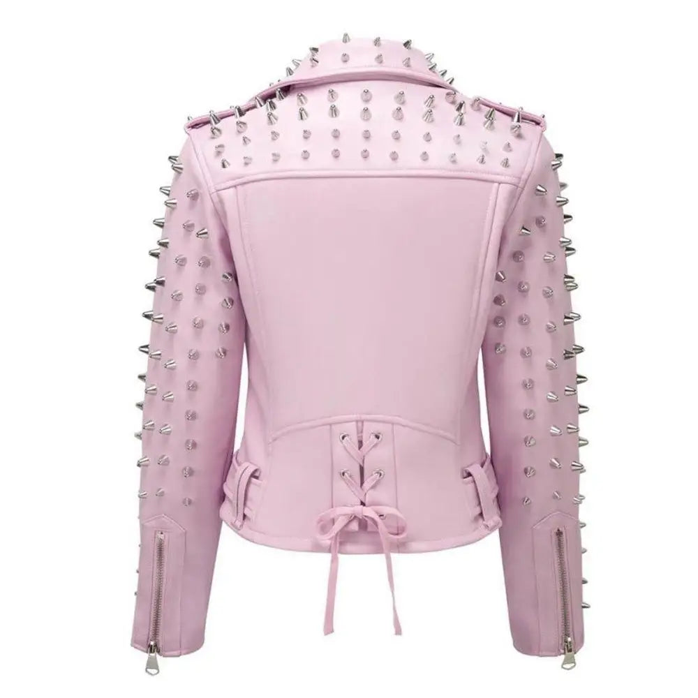 Hot Pink Studded Leather Jacket - Riders Republic UK