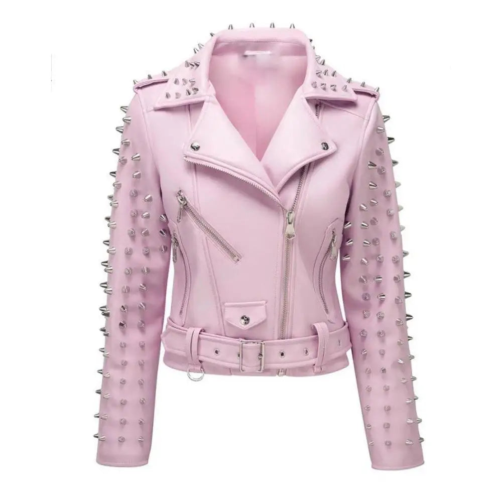 Hot Pink Studded Leather Jacket - Riders Republic UK