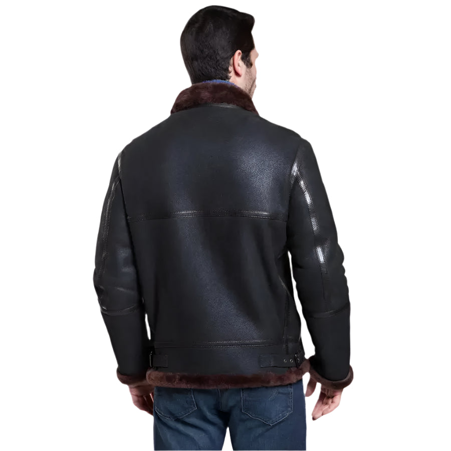 Black Aviator Shearling Leather Jacket - Riders Republic UK