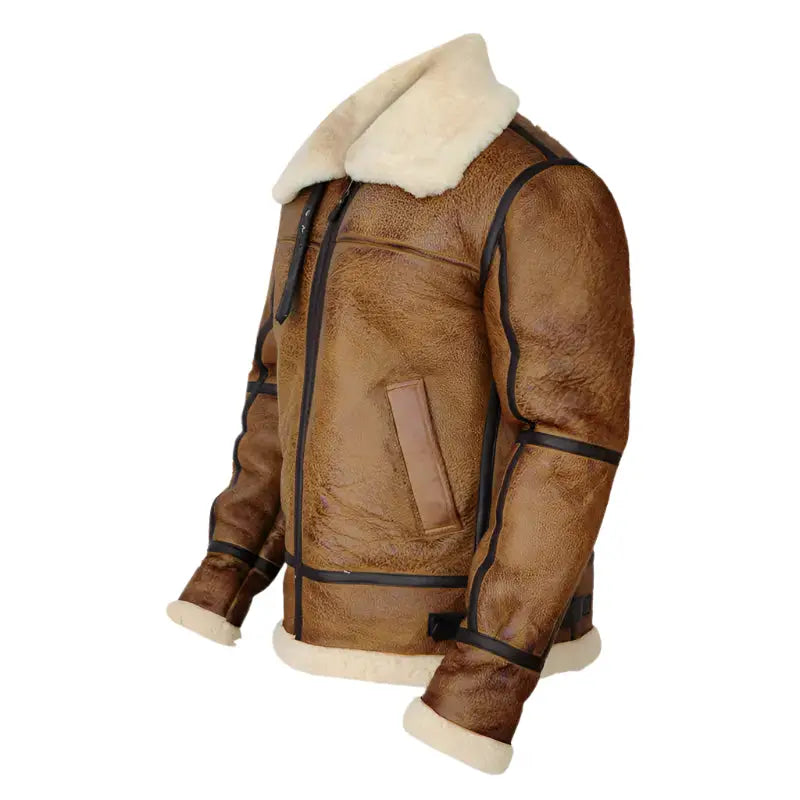 Mens Brown B3 Bomber Shearling Jacket - Riders Republic UK