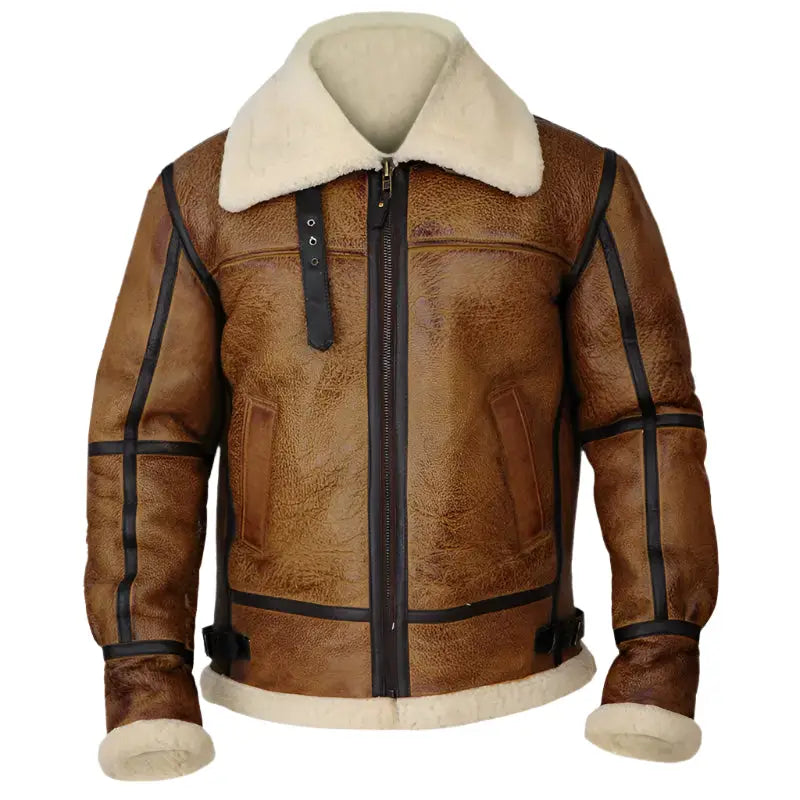 Mens Brown B3 Bomber Shearling Jacket - Riders Republic UK