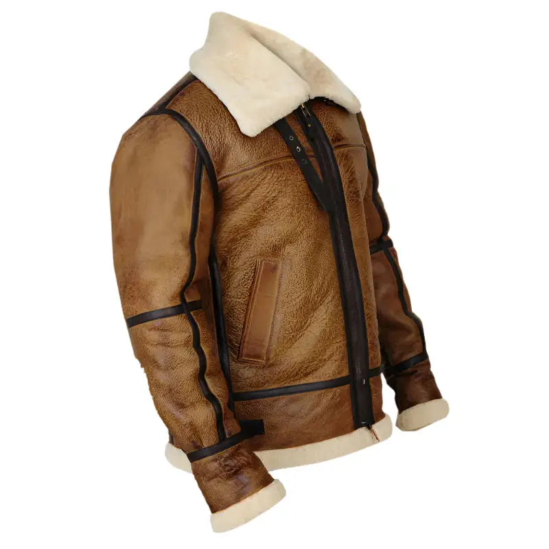 Mens Brown B3 Bomber Shearling Jacket - Riders Republic UK