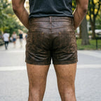 Men’s handmade cowhide leather shorts for biker, streetwear and casual outfits
