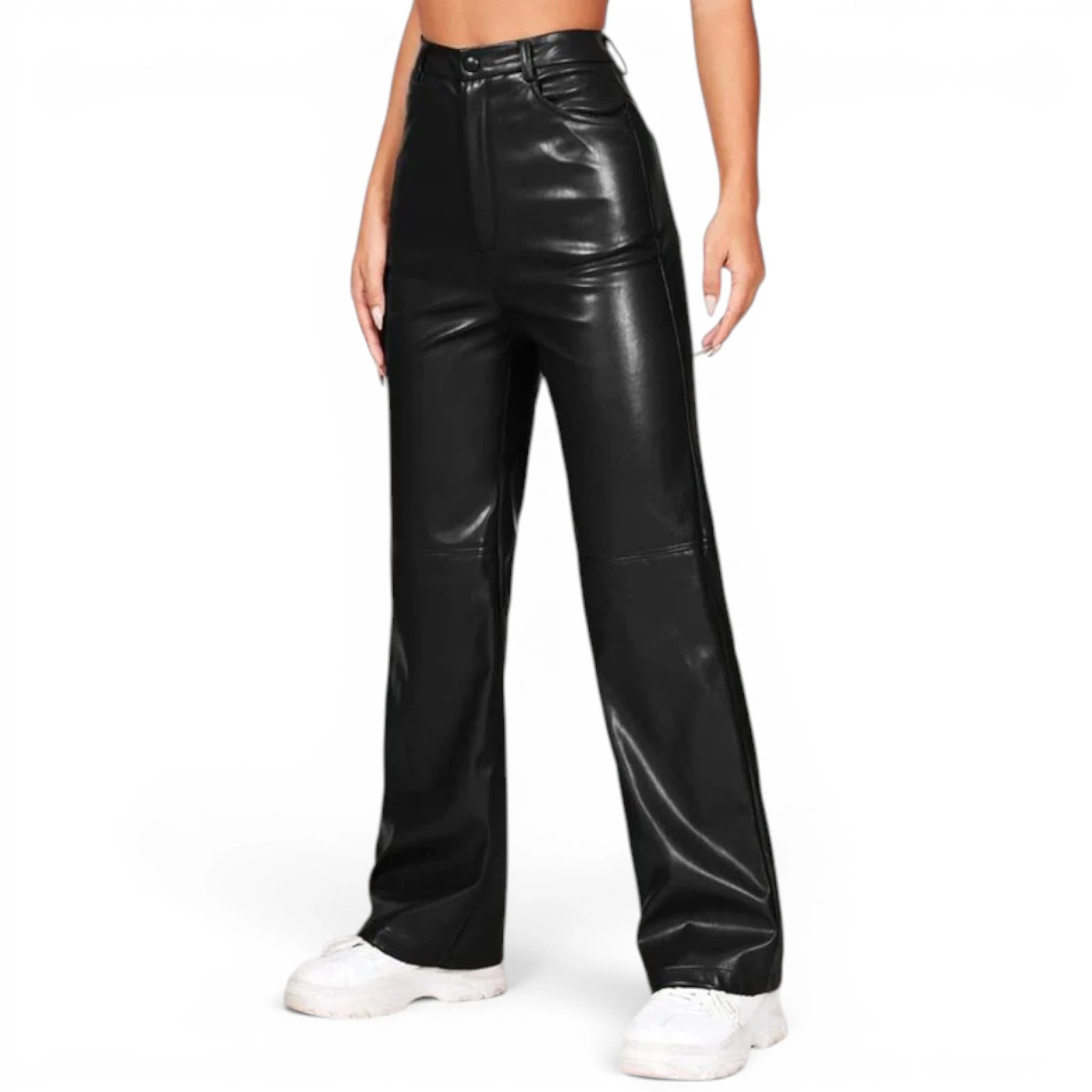 Pantalon en cuir taille haute pour femme