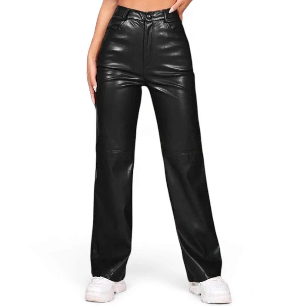 Pantalon en cuir taille haute pour femme