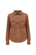 Women’s suede leather shirt with soft texture and premium casual styling