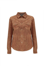 Women’s suede leather shirt with soft texture and premium casual styling