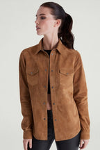 Women’s suede leather shirt with soft texture and premium casual styling