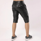 Men’s genuine leather cargo shorts in black with biker fit and belt loops