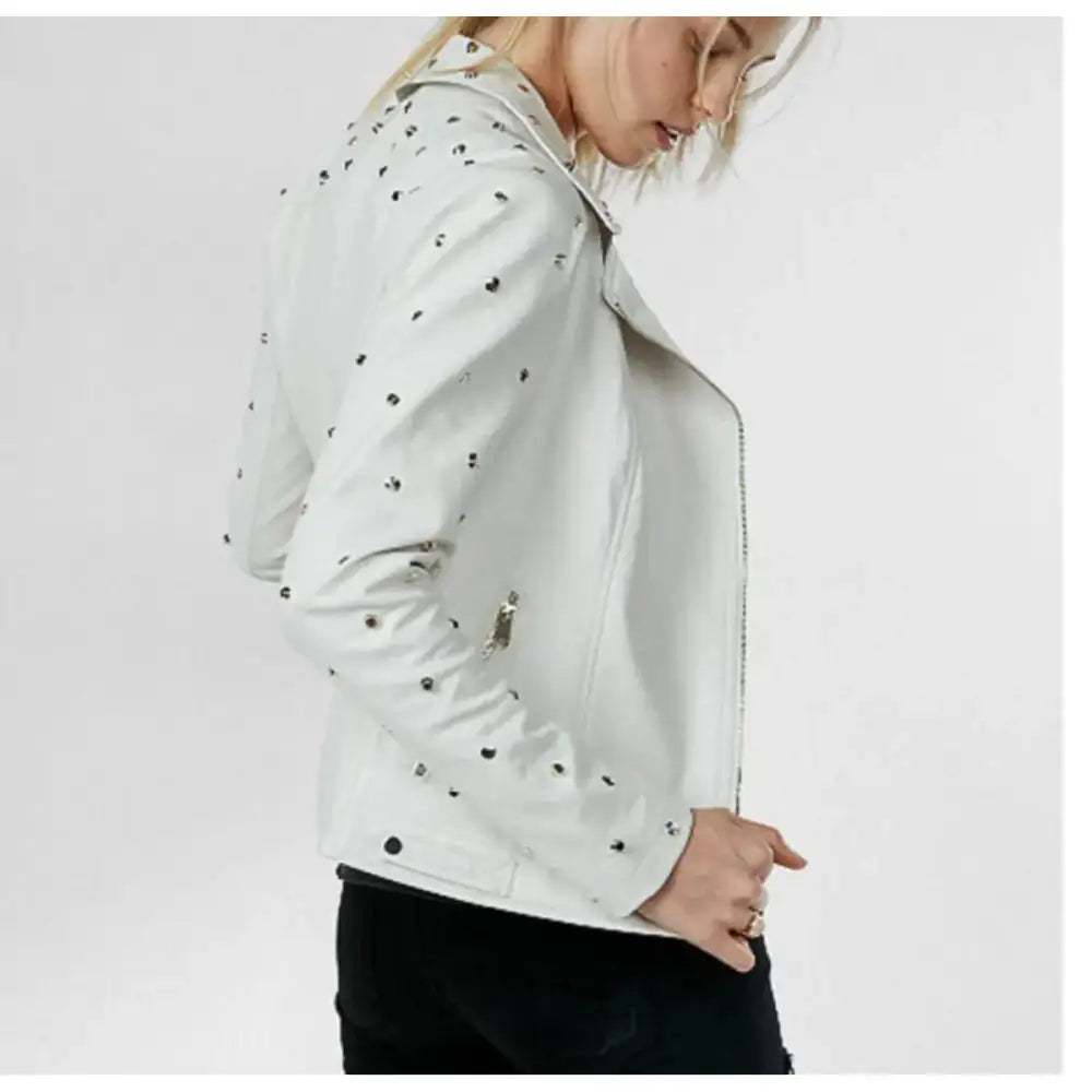 Womens White Studded Leather Jacket - Riders Republic UK
