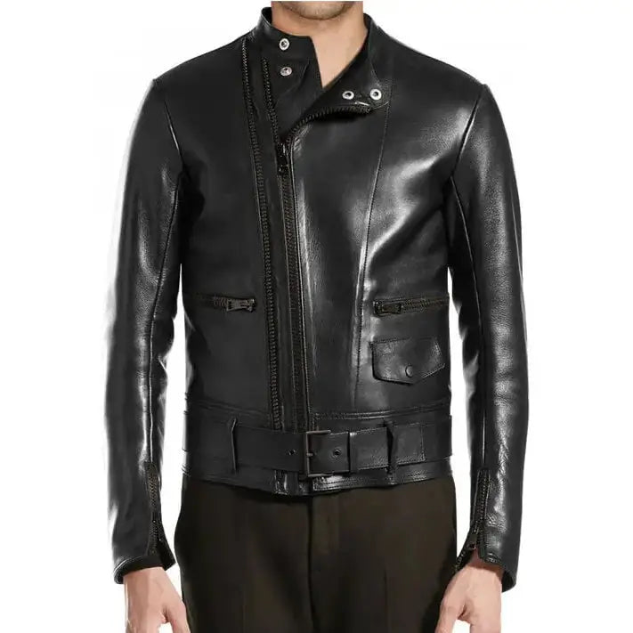 Mens Black Leather Biker Jacket - Riders Republic UK
