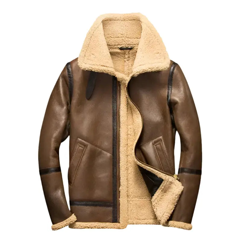 Mens Light Brown Shearling Aviator Jacket - Riders Republic UK