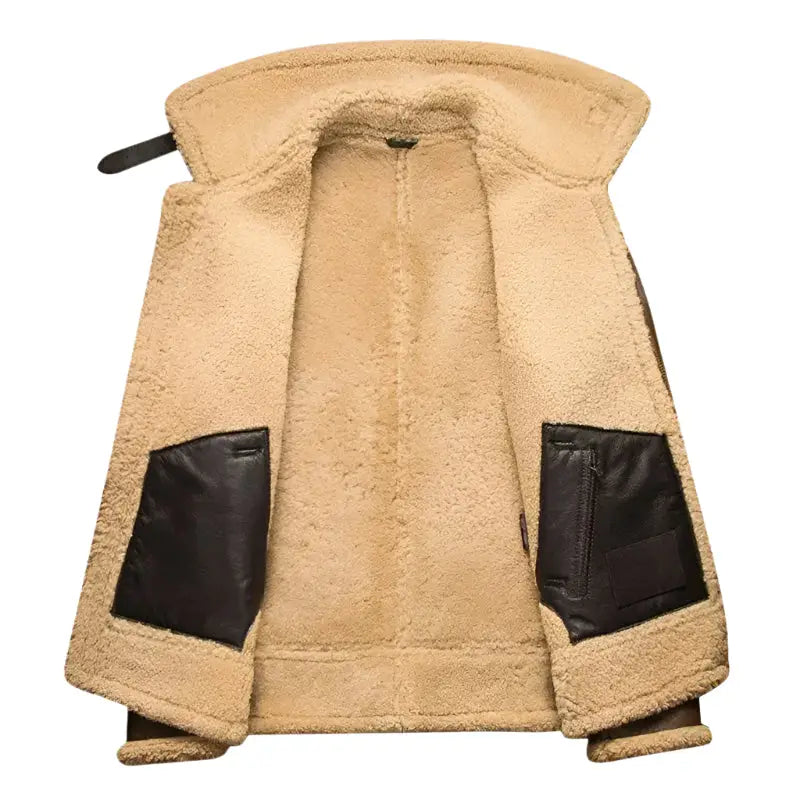 Mens Light Brown Shearling Aviator Jacket - Riders Republic UK